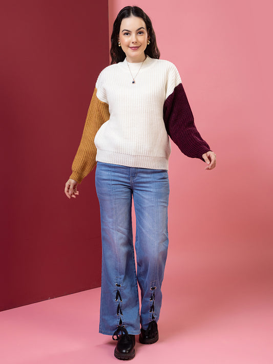 Womens Round Neck Pure Wool Winter Wear Pullover Sweater