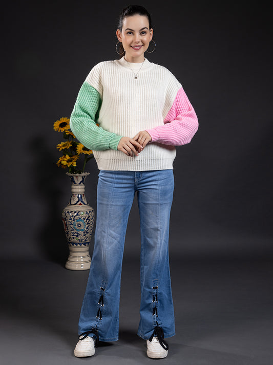 Womens Round Neck Pure Wool Winter Wear Pullover Sweater