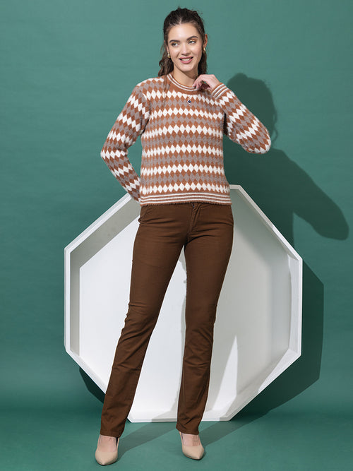 WOMEN ROUND NECK HAIR SWEATER