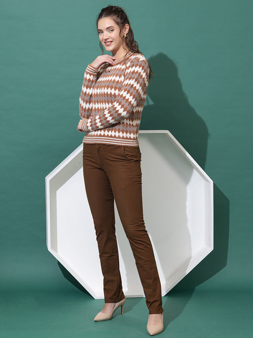 WOMEN ROUND NECK HAIR SWEATER
