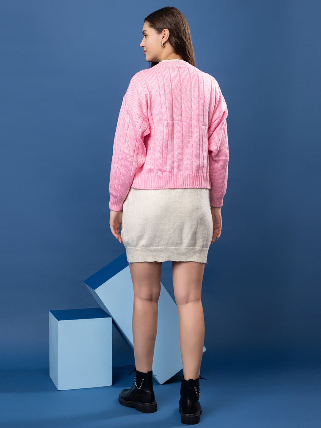 Women Woolen V-Neck 3-Button Stylish Cardigan Sweater
