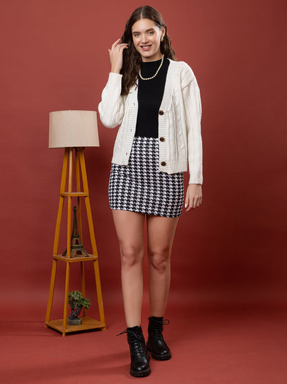 Women Woolen V-Neck 3-Button Stylish Cardigan Sweater