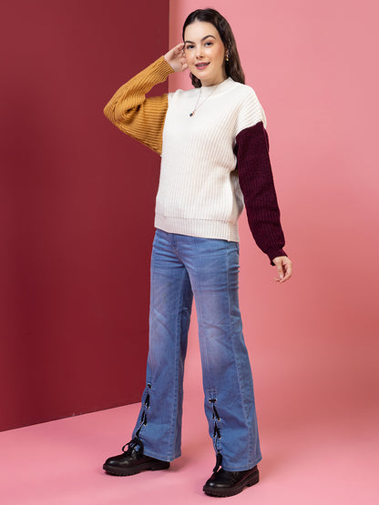 Womens Round Neck Pure Wool Winter Wear Pullover Sweater