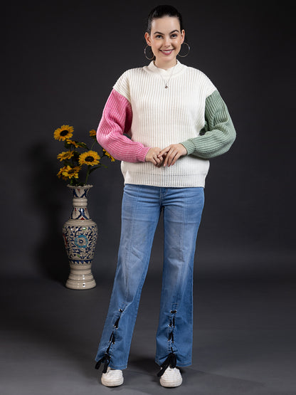 Womens Round Neck Pure Wool Winter Wear Pullover Sweater